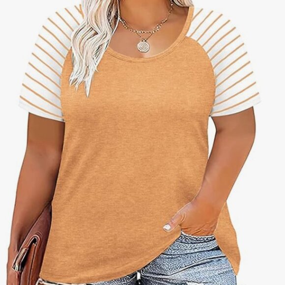 NWT - DOLNINE Striped Raglan T-Shirt - Orange - 24W - Picture 1 of 5